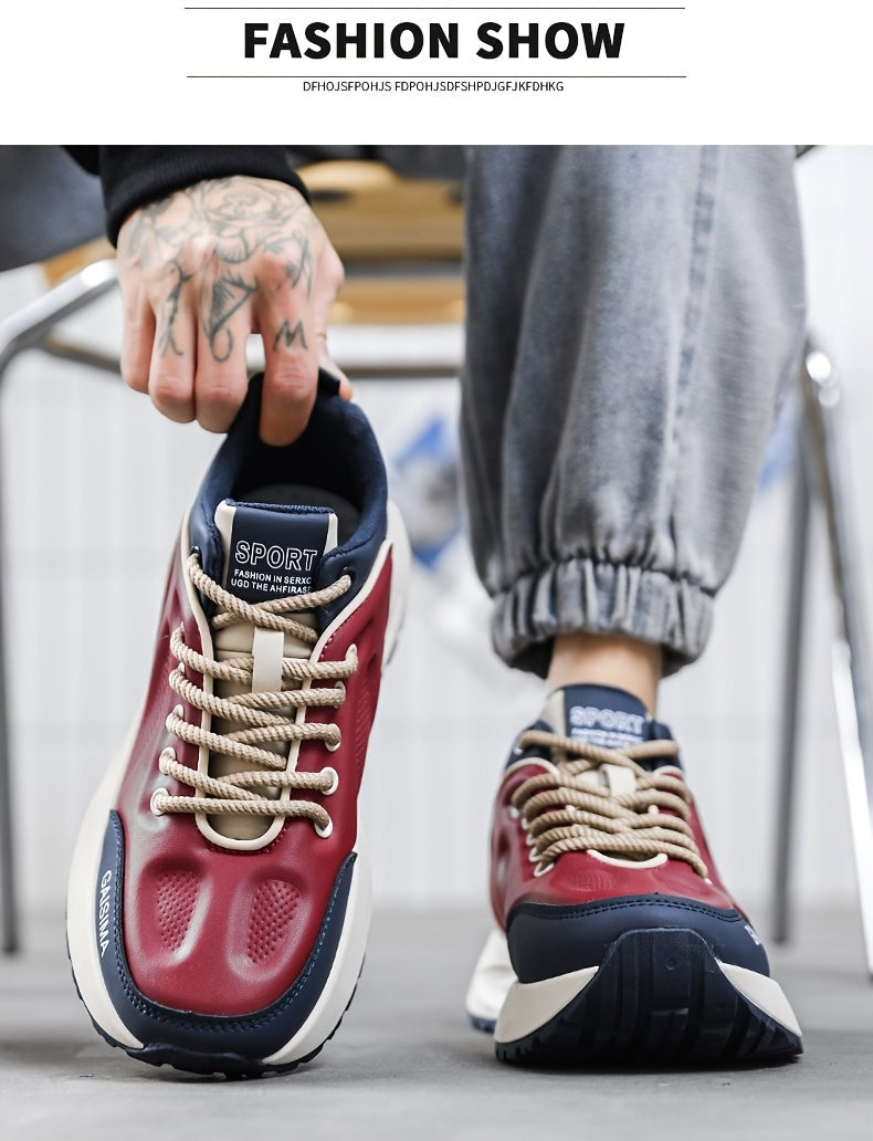 Men's Breathable Casual Sneakers - Trendy Dad Shoes with Thick Sole, Lace-Up, Mid-Top Design for Running & Fashion