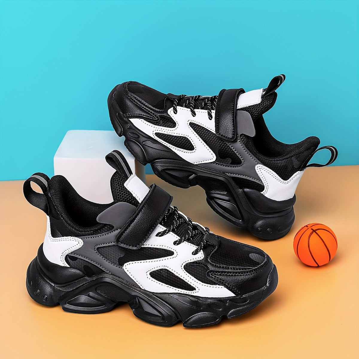SQ8211 Boys' Casual Sneakers with Closure, Lightweight EVA Sole & Breathable PU Upper - Black/White Striped Low-Top Design for Spring/Fall/Winter, Durable Comfortable Shoes for Active Play & Casual Attire, Kids Sporty Footwea