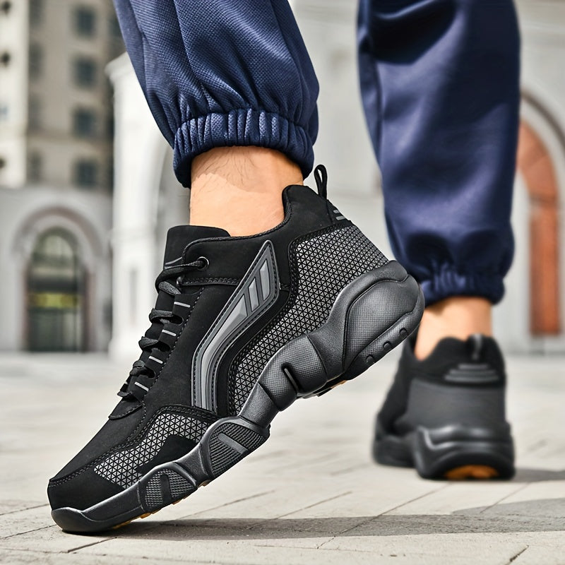 Men's Casual Sporty Sneakers - High Quality PU Upper, Non-Slip Rubber Sole with Cushioned Comfort & Inner Arch Support, Low-Top Lace-Up Design for All-Day Wear (Black/White) - Spring/Fall/Winter Seasonal Versatility, Comforta