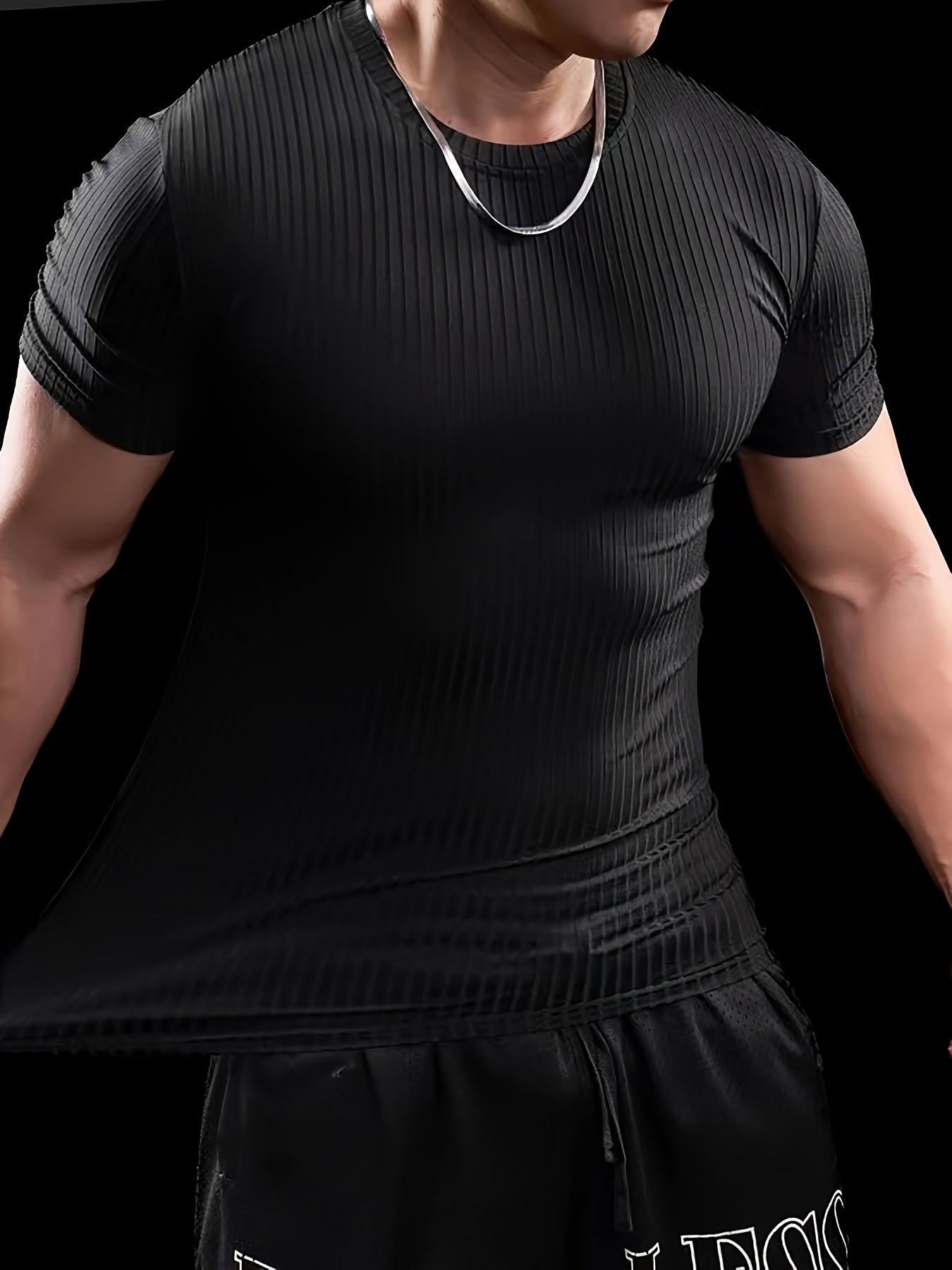 Men's Stretch Fit Short Sleeve T-Shirt - Breathable, Comfortable Polyester Blend, Solid Blue, Crew Neck, Casual & Sporty Style for Spring/Summer