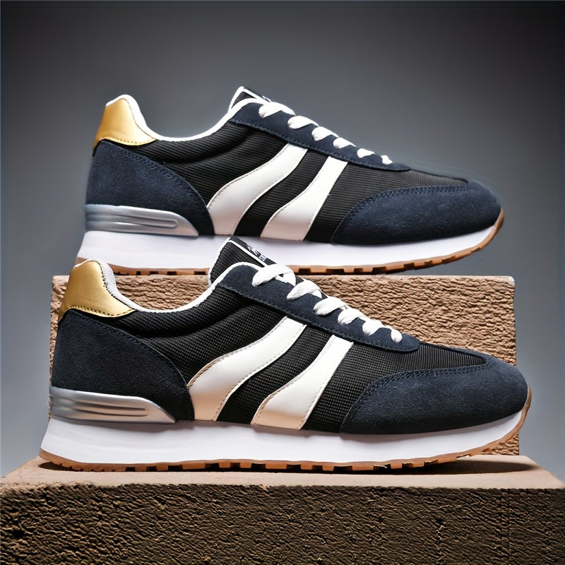 AOPLUS Men's Breathable Casual Sneakers - Lightweight Running Shoes with Cushioned Insole, Durable Rubber Sole, and Stylish Color Block Design for Sports and Casual Attire