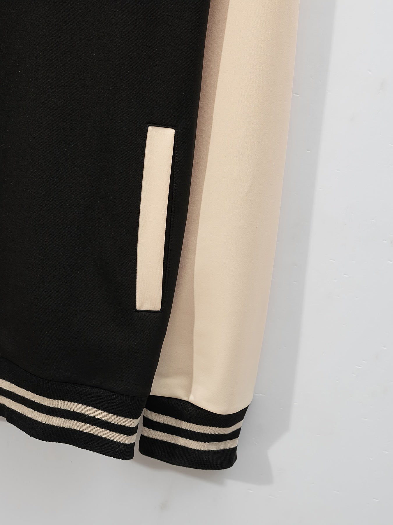 Men'S Casual Baseball Collar Jacket and Pants Set, Color Block Long Sleeve Sweatshirt and Sweatpants, Polyester Woven Suit with Button Detail, Spring/Fall Collection