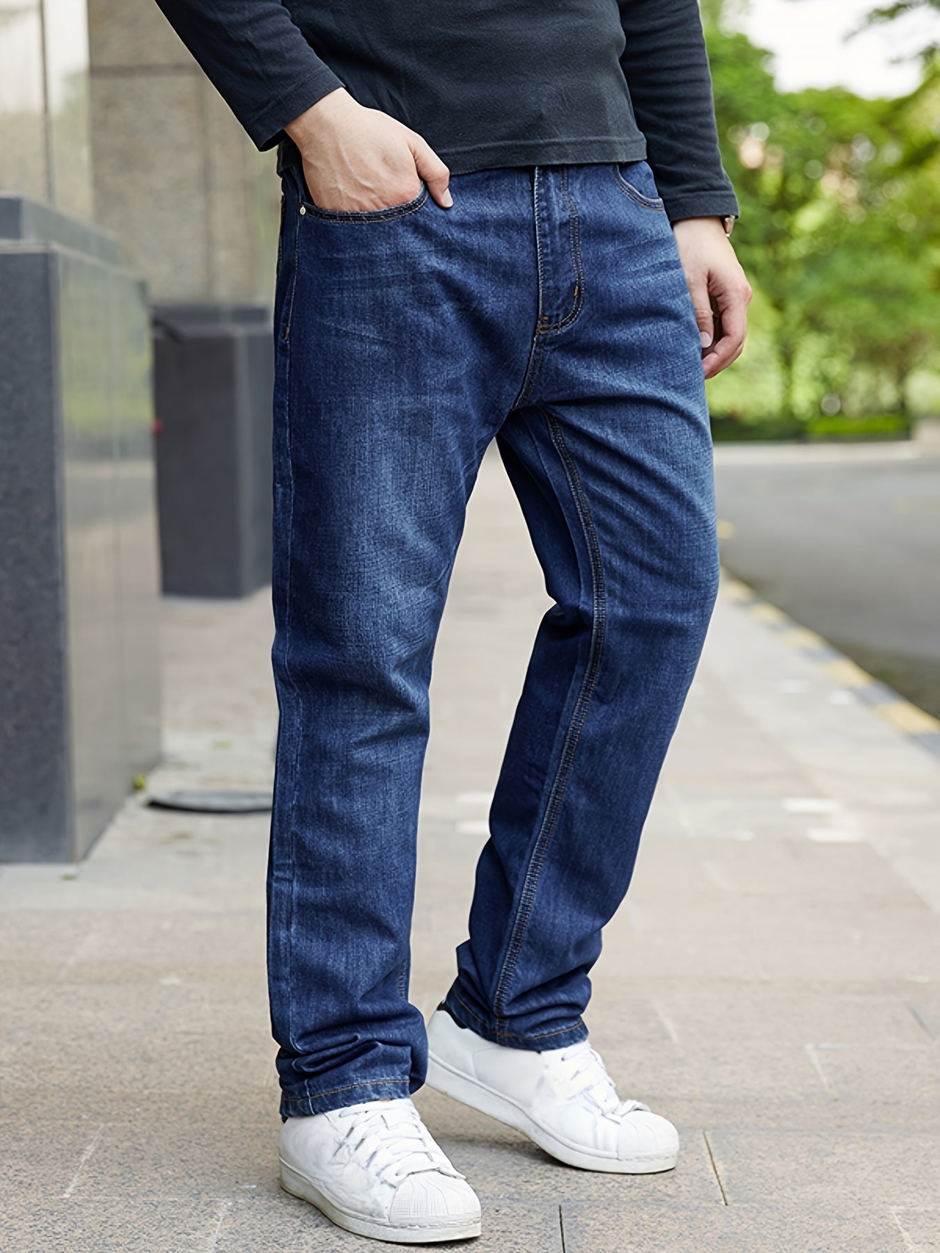 Large Size Men's Jeans Elastic Straight Long Pants Comfortable Casual Long Pants Simple And Versatile Men's Business Pants