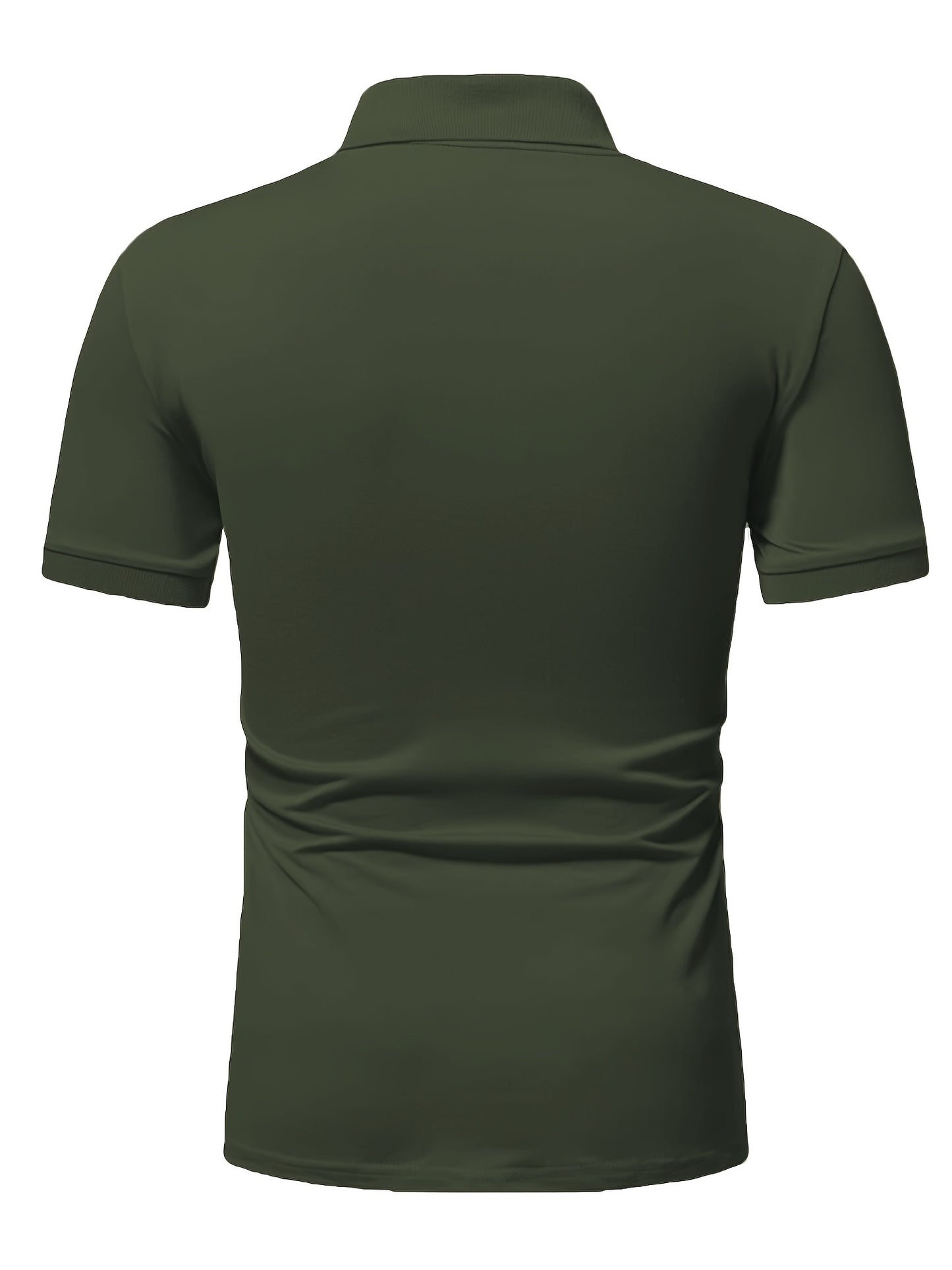 Casual Stretch Men's Solid Color Zipper Lapel Golf Shirt, Male Summer Streetwear