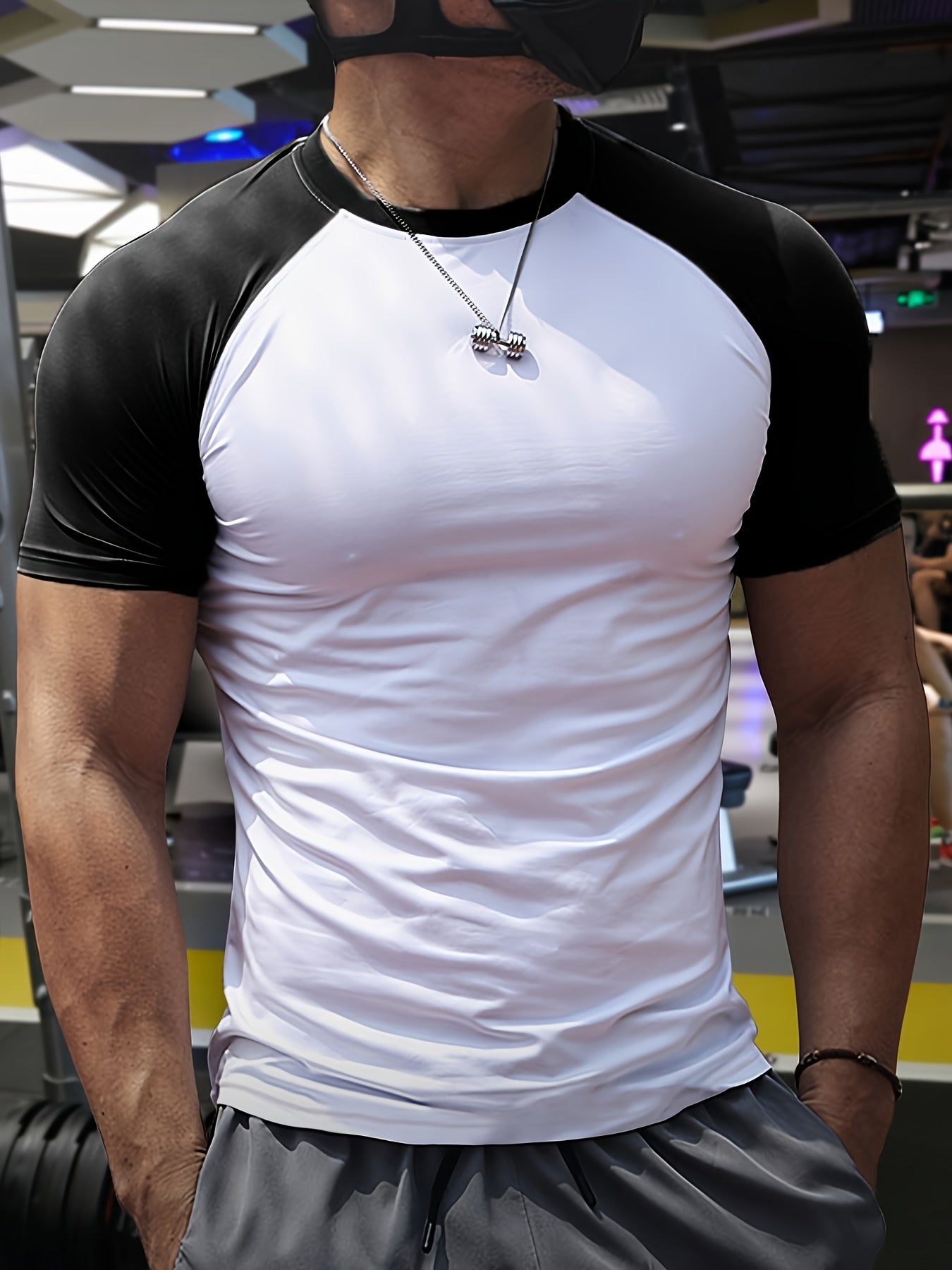 Men's Quick-Dry Athletic T-Shirt - Stretchy, Breathable Polyester, Short Sleeve, Round Neck, Black, Gym & Running Workout Essential, Sports Clothing | Sleek Athletic Tee | Breathable Fabric, Workout Clothes
