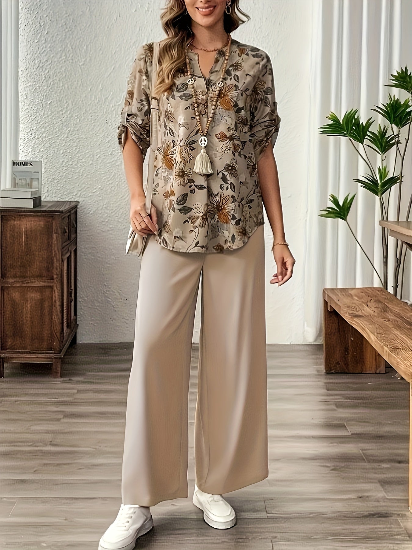 Women's Floral Print Top and Pants Set