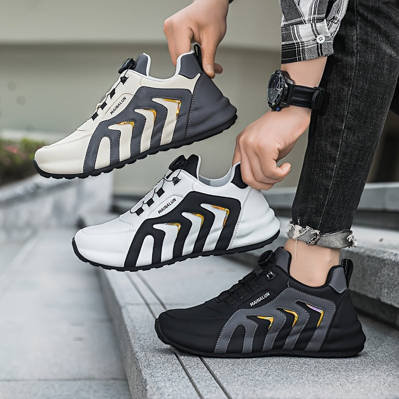 Men's Striped Casual Shoes Rotary Buckle Comfy Durable Outdoor Jogging Hiking Fishing, All Seasons