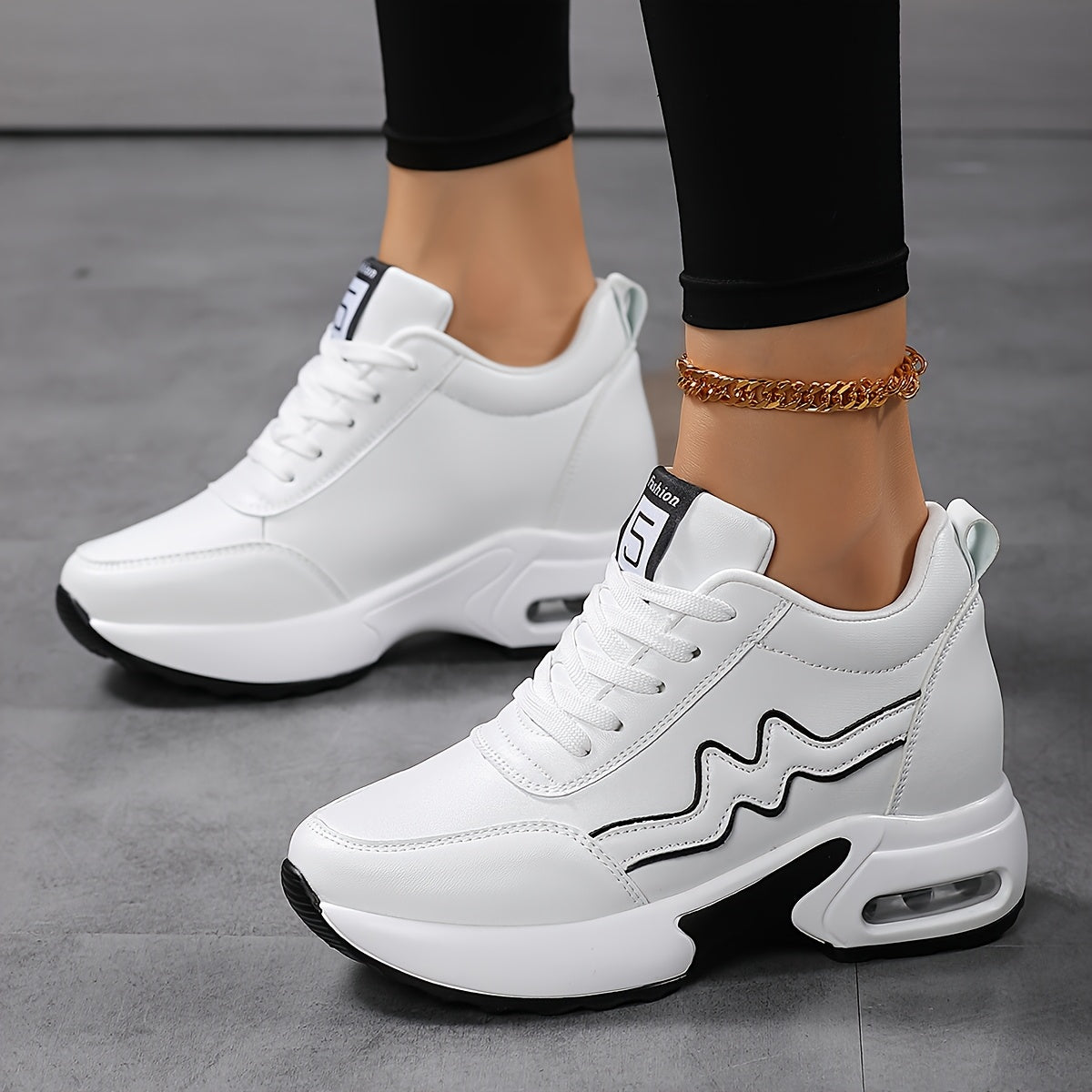 Women'S High-Top Sneakers with Thick Sole - Comfortable, Breathable, Casual White Sneakers with Lace-Up Closure, Stylish Design for All Seasons, Casual Footwear | Stylish High Top Sneakers | Comfortable Footwear