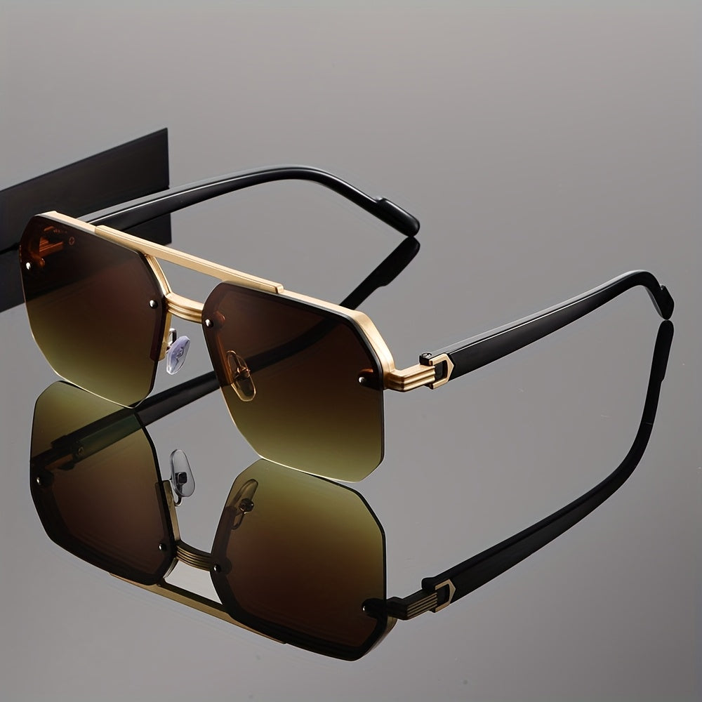Trendy high-end dual-bar polygonal frame glasses, fashionable for street photography on Instagram
