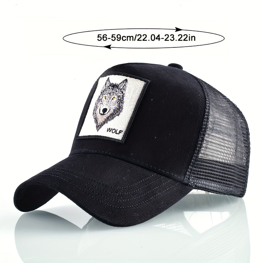 Animal Caps Trucker Hat Men Black Baseball Cap Women White Baseball Cap Men Wolf Trucker Cap Breathable Mesh Summer Baseball Caps Men'S & Women'S Wolf Embroidery Snapback Trucker Hat Fitted Outdoor Sports Adjustable Cap Gorra