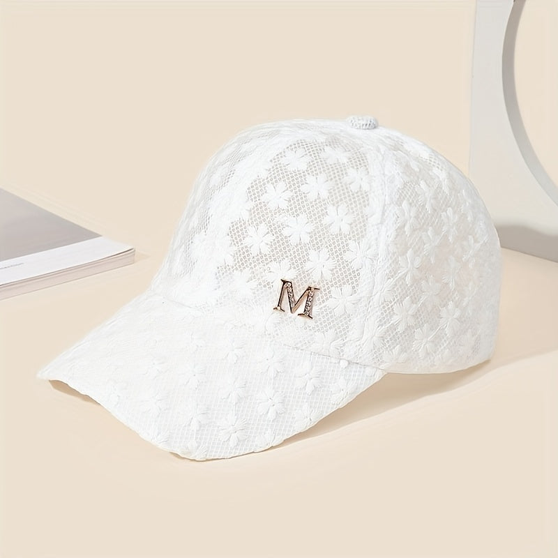 Women'S Summer White Lace Flower Baseball Cap - Breathable, Stretchy, Snap Closure, Stylish and Versatile, Hand Wash Only, Summer Cap|Stylish Headgear|Breathable Fabric