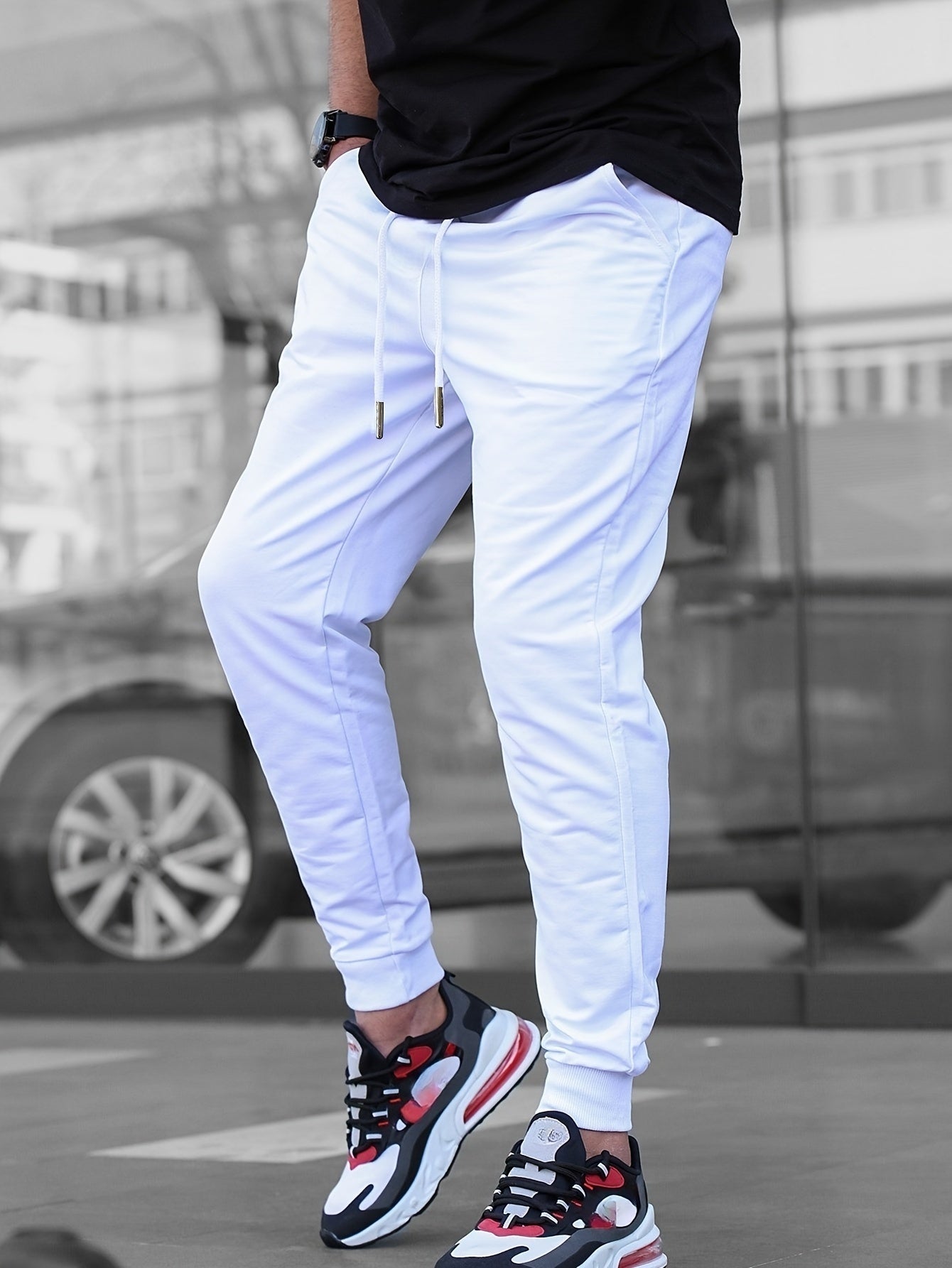 Men's Solid Color Jogger Sports Pants With Drawstrings, Casual Lightweight And Breathable Running Fitness Slim Pants Outdoor Trousers