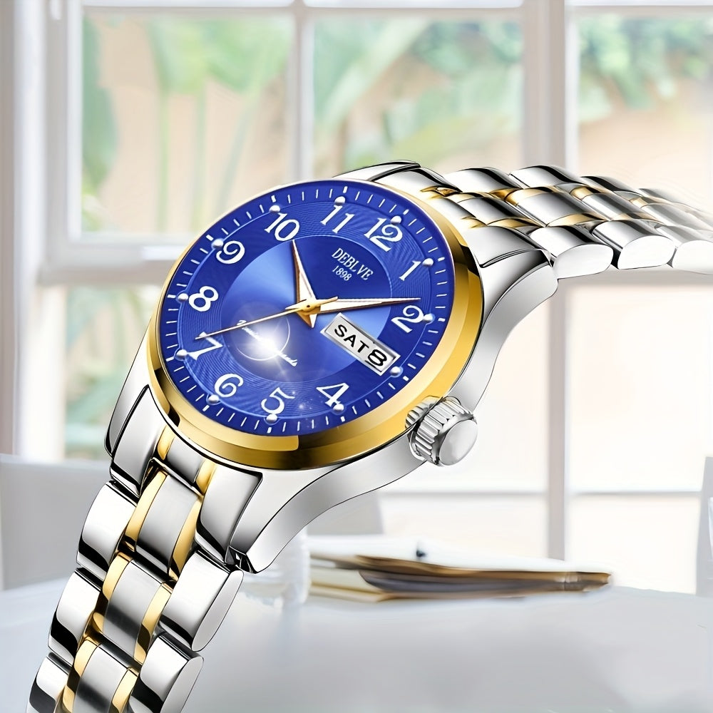 DEBLVE Women'S Watch - Glowing Face, Steel Strap, Week Calendar Display, Perfect Present for Birthdays, Celebrations, And Anniversaries