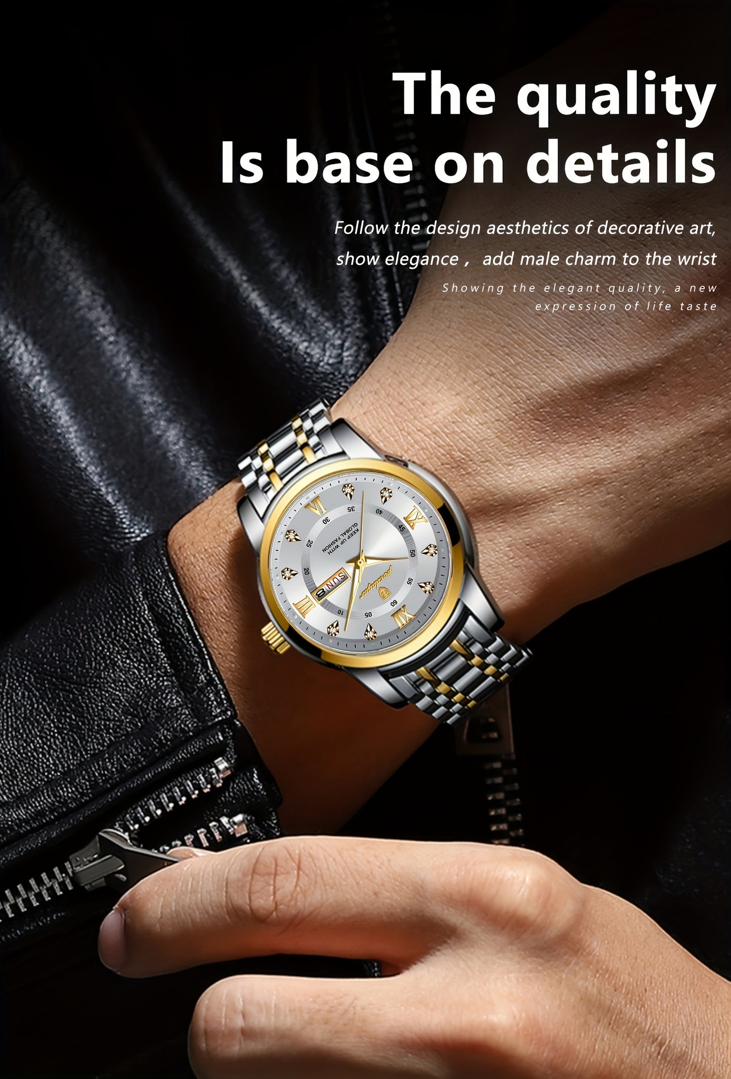 POEDAGAR Men&Women&Apos;S Calendar Week Luminous Stainless Steel Watch - Trendy Casual Quartz Wristwatch with Blue Dial, Roman Numerals, And Date Display, Ideal Gift for Sports Enthusiasts, Casual Wear Watch | Trendy Casual W