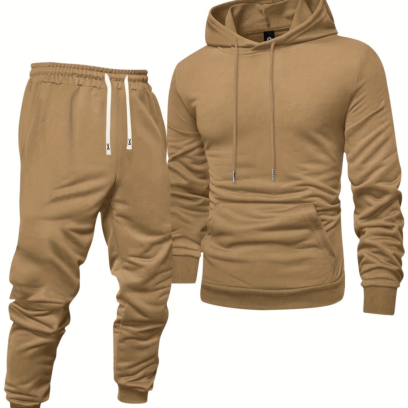 Men's Long Sleeve Hooded Sweatshirt + Threaded Sweatpants Set Spring and Autumn Solid Color Pullover Regular Long Sleeve T-shirt and Pants Belt Drawstring Casual Sports Trousers Two-piece Set