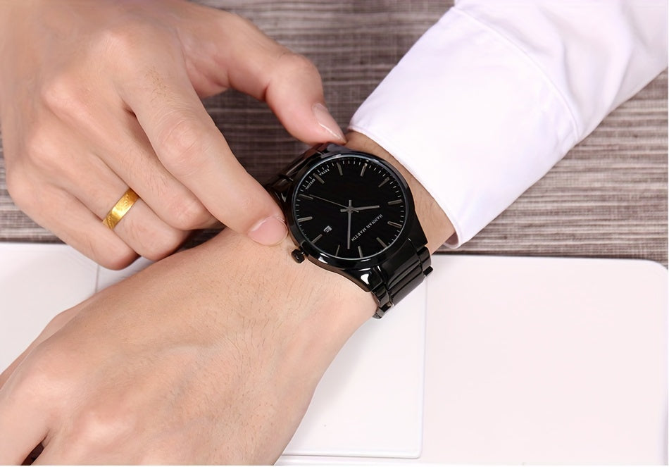 Fashion Casual Watch, Classic Simple Black Calendar Quartz Movement Stainless Steel Strap, Suitable For Daily Outdoor Leisure Business Men's Watch