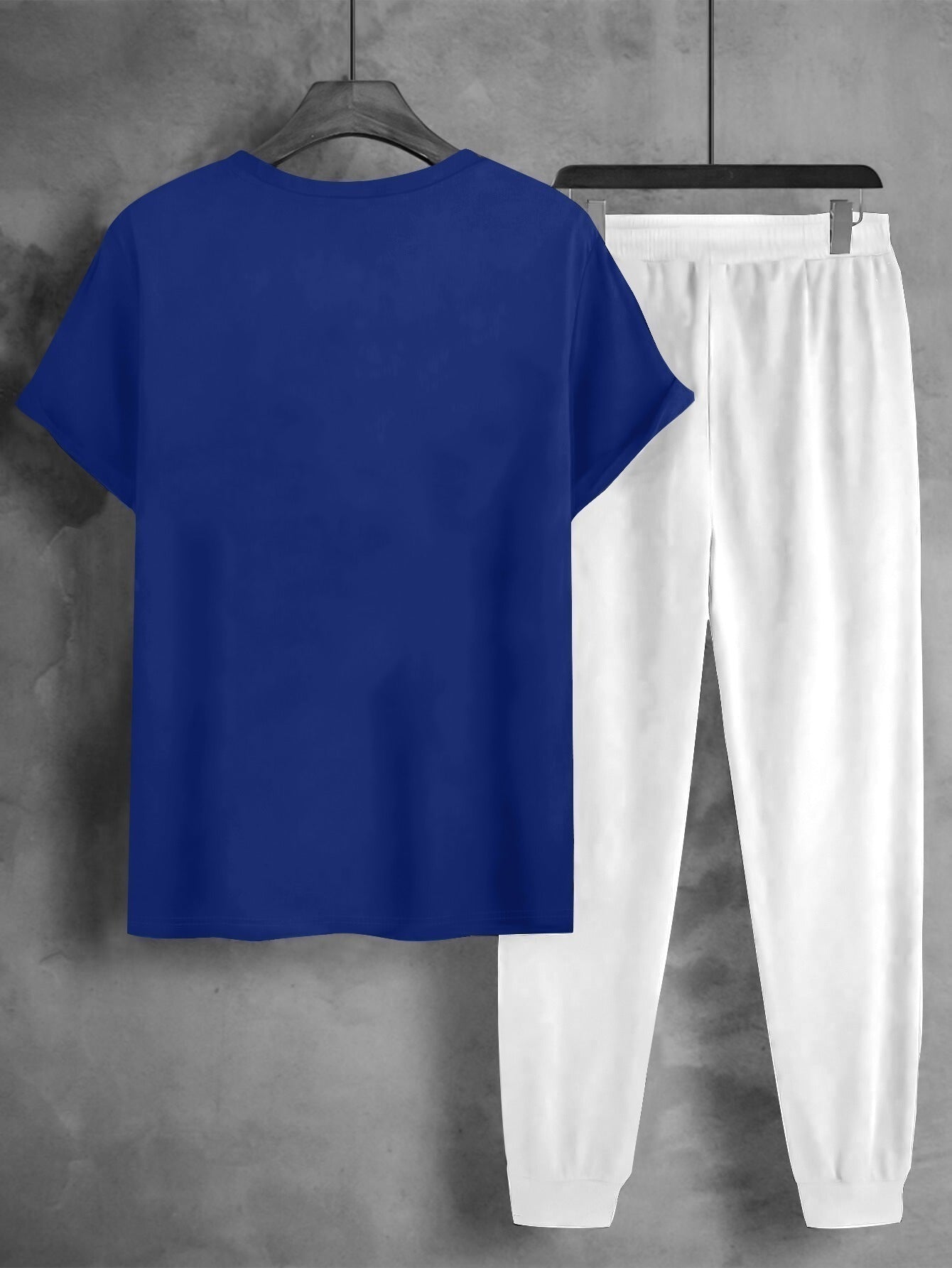 1set Men'S Casual Sportswear Set, Geometric Pattern Short Sleeve T-Shirt and Drawstring Joggers, Knitted Polyester and Elastane Blend, Round Neck, Regular Fit, Four Seasons Outfit