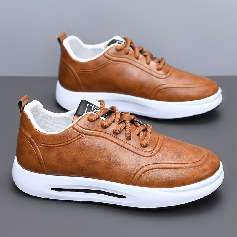 Men's Lace-up Casual Shoes, Solid Color Low-Top Soft Sole Business Commuter Sneakers