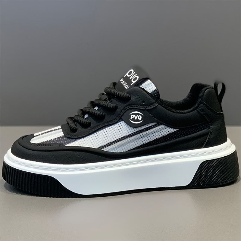 Men's Low-Top Sneakers - All-Season Cushioned Shoes with Shock-Absorbing PVC Sole & Breathable Fabric Lining, White PU Upper - Lightweight Sneakers for Gym, Casual, Casual Attire - Lace-Up Design for Secure Fit, Gym Footwear,