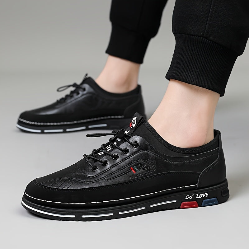 Men'S Stylish Black Loafers - Non-Slip PVC Sole, Lace-Up Casual & Business Shoes with Italian Flag Design, Round Toe, Fabric Lining for All-Season Wear, Versatile Footwear | Stylish Loafers | Durable PVC Sole