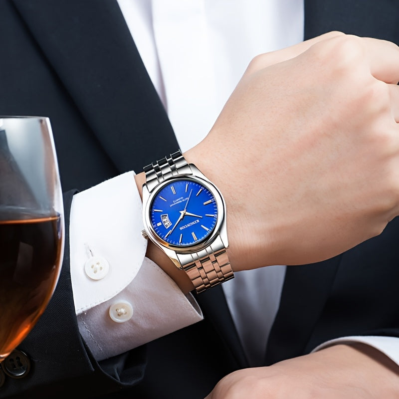 1pc New Fashion Stainless Steel Trendy High-end Atmosphere Luxury Elegant Business Travel Vacation Simple Versatile Men'S and Women'S Quartz Watch with Date