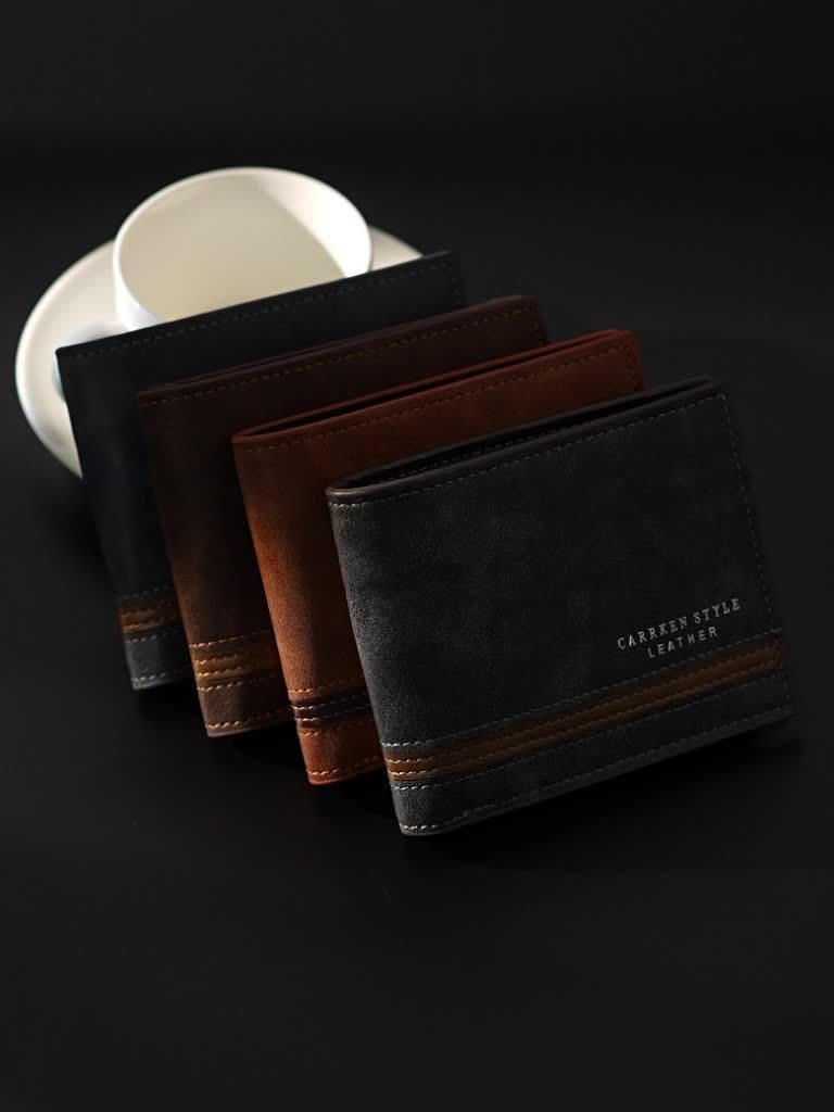 1pc Men's Short Wallet, Fashion Horizontal Multi-card Slots Zipper Coin Purse
