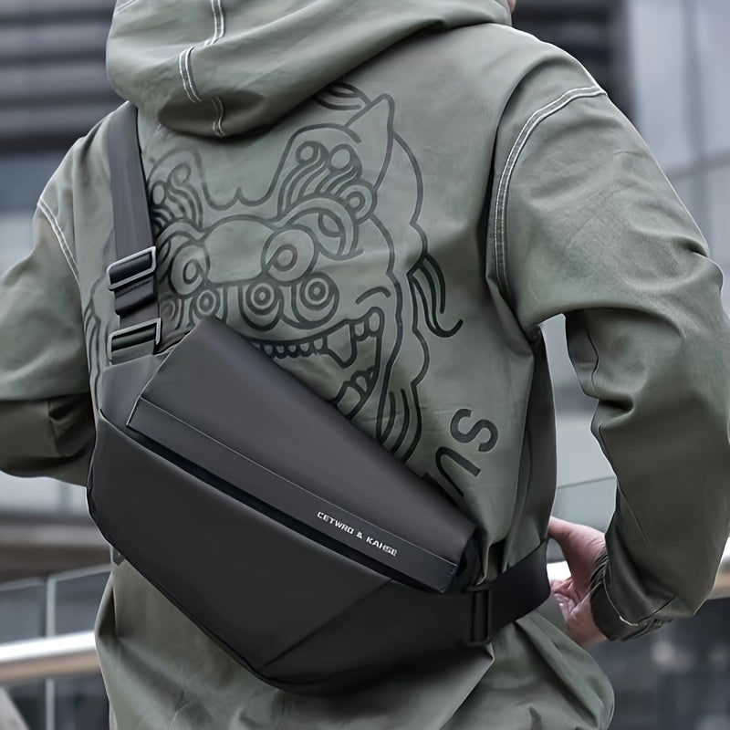 Men'S Sleek Black Crossbody Bag - Durable Oxford Material, Zippered Chest Bag with Adjustable Strap, Ideal for Commuting & Cycling, Trendy Shoulder Bag for Men, Cycling Bag|Trendy Shoulder Bag|Functional Design, Small Crossbo