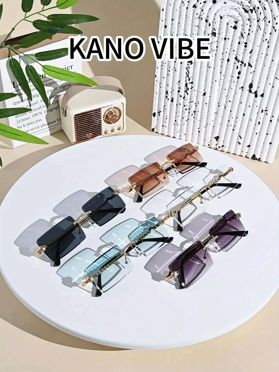 1 Pair Men's Frameless Rectangular Fashion Glasses with Golden Snake-Light Beige Metal Temples - Wide Fit (>139mm), Decorative Lens, Casual Fashion Accessories for Halloween/Christmas/Mother’s Day, Trendy Eyewear, Snake Pat