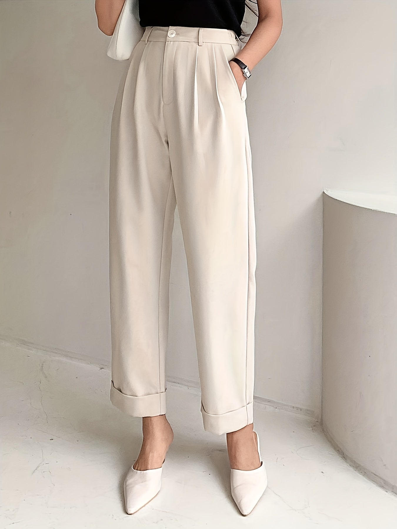 Slant Pockets Wide Leg Suit Pants, Casual Loose Pants For Spring & Summer, Women's Clothing