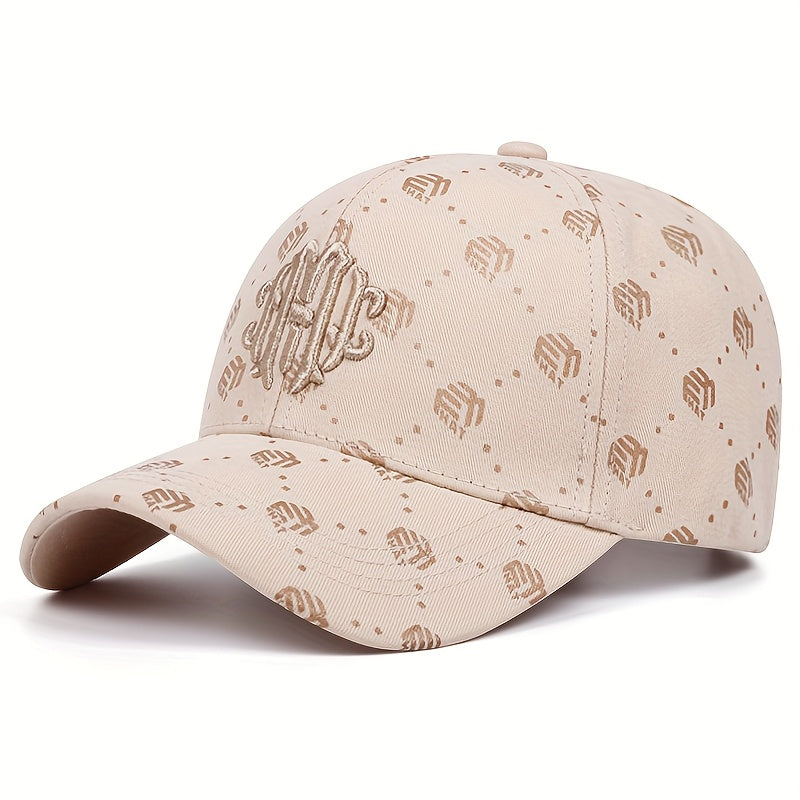 Men's Athletic Baseball Cap - Breathable Polyester, Adjustable Fit, "ATH" Logo, Beige & White with Golden Pumpkin Pattern, Dark Brown & Golden, Perfect for Outdoor Sports and Golf, Casual Wear Hat | Sporty Baseball Cap | Adju