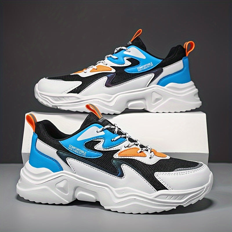 Men's Fashion Sneakers 2024 New Preppy Sports Casual Shoes - Low Top Mesh & PU Lace-Up Thick Sole Running Dad Shoes for All Seasons - EVA Outsole for Hiking, Outdoor Activities & Daily Wear