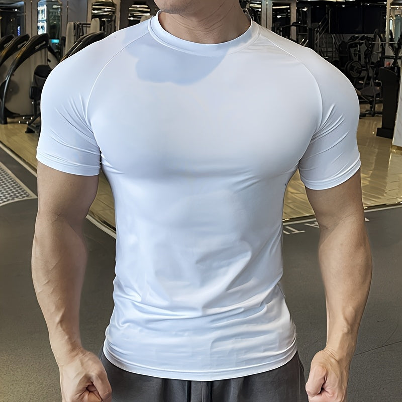 Men'S Slim-Fit Quick-Dry Athletic T-Shirt - Breathable, Stretchy, Solid Color Crew Neck Tee for Gym, Casual Summer Wear, Gym Apparel | Trendy Men'S Tee | Quickdry Materia