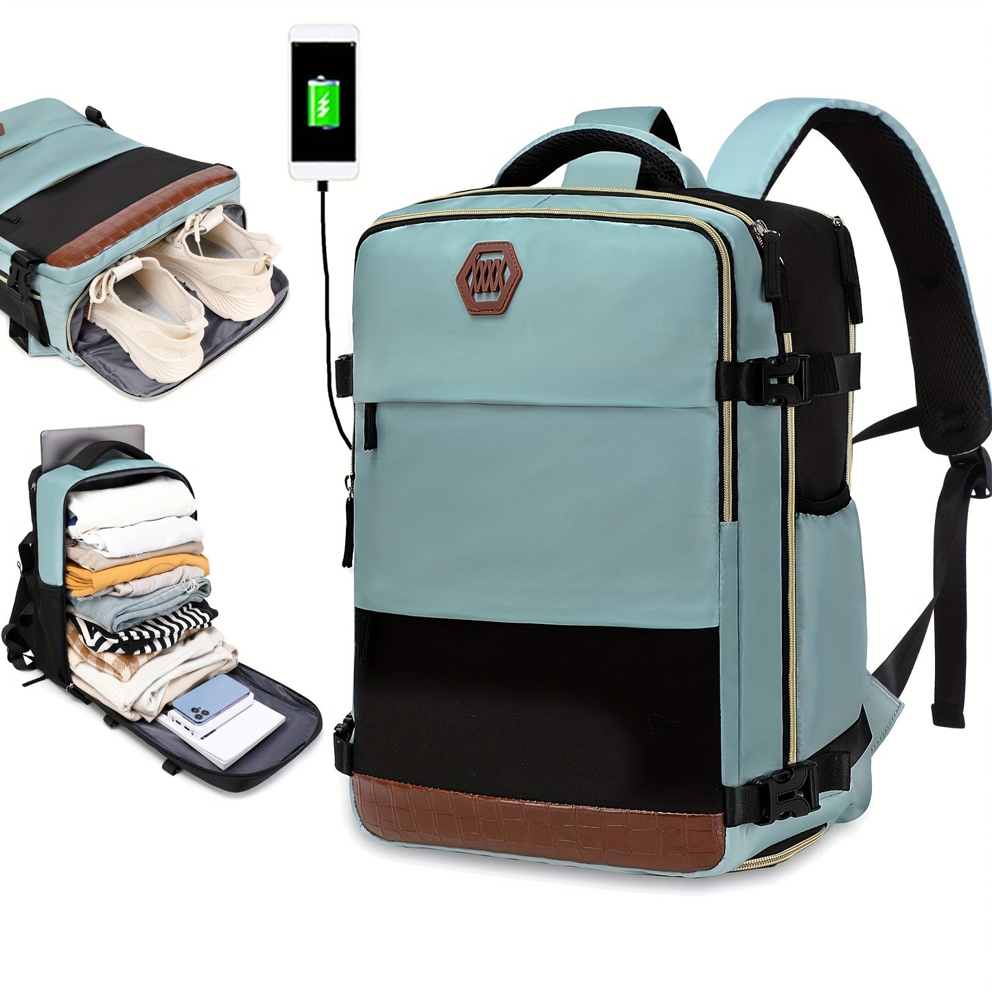 Large Capacity Women'S Travel Backpack with Shoe Compartment, Flight Approved Carry-On, Business Laptop Bag, Polyester Lined, Adjustable Strap, Zipper Closure, Solid White, USB Powered