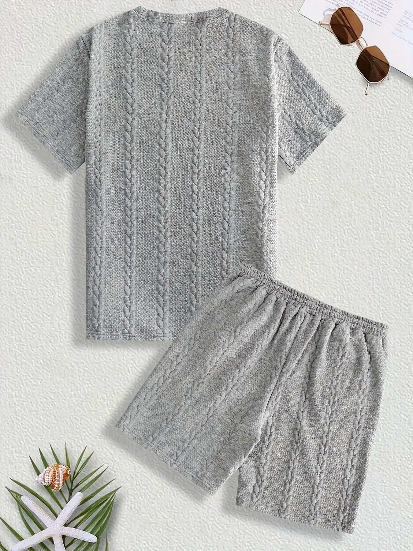 Casual Crew Neck Short Sleeve T-Shirt & Drawstring Shorts - Brown, Summer Outfit