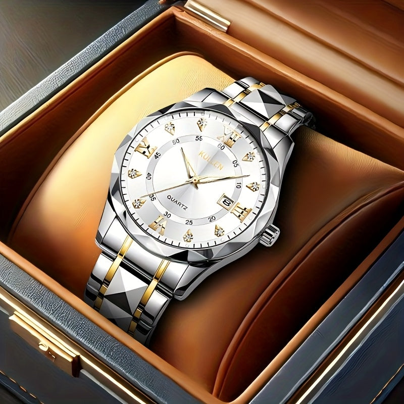Elegant Men'S Quartz Watch with Stainless Steel Band, Alloy Case & Round Dial - Elegant Timepiece, Ideal for Business Professionals, Perfect Valentine'S Day & Thanksgiving Gift