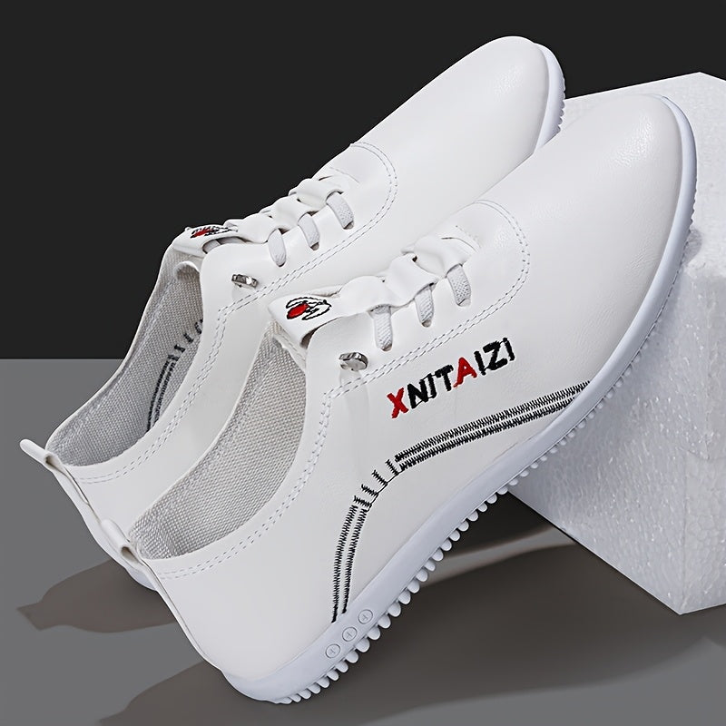 1 Pair of Men's Stylish Black & White Sneakers - Lace-Up Design, Round Toe, Rubber Sole, PU Upper, Perfect for Casual & Business Wear, Everyday Sneakers | Sporty Casual Shoes | Durable Footwear Construction