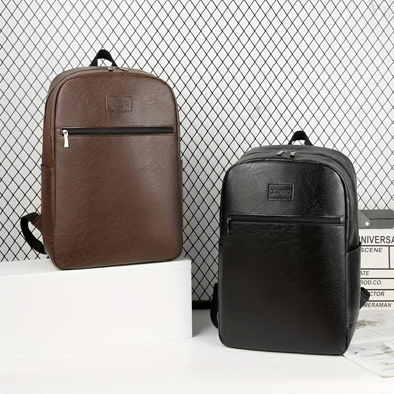 Men'S Lightweight Faux Leather Laptop Backpack - Stylish Black & Brown Design with Adjustable Straps, Tablet Compartment, and Multiple Zippers for School, Office, and Daily Commute, Backpack for School, Office Essentials Carr