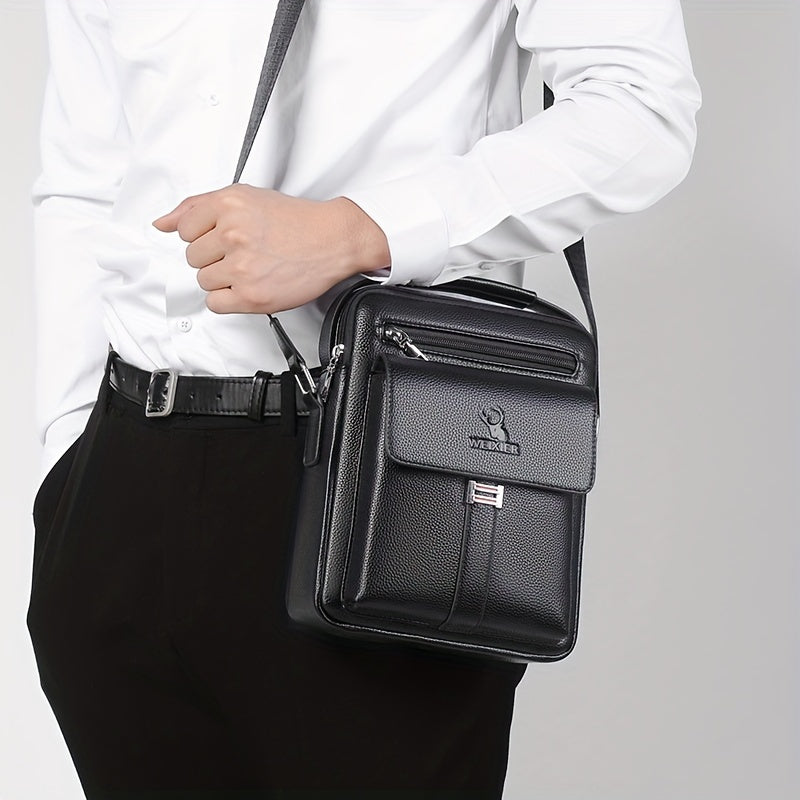 WEIXIER Men's Vintage Business Casual Adjustable Shoulder Bag - Black, Multiple Compartments, Zippered Pockets, Compact Design for Everyday Use, Everyday Shoulder Bag | Vintage Style Bag | Secure Zip Closure, Small Crossbody