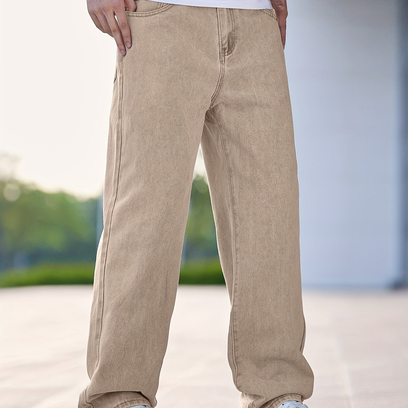 Men'S Casual Straight Leg Jeans, Loose Fit Denim Pants, 87% Cotton 7% Polyester 6% Viscose, All-Season Solid Color Washed Fabric, 290gsm Heavyweight - Gengyuanxuan #TB9005