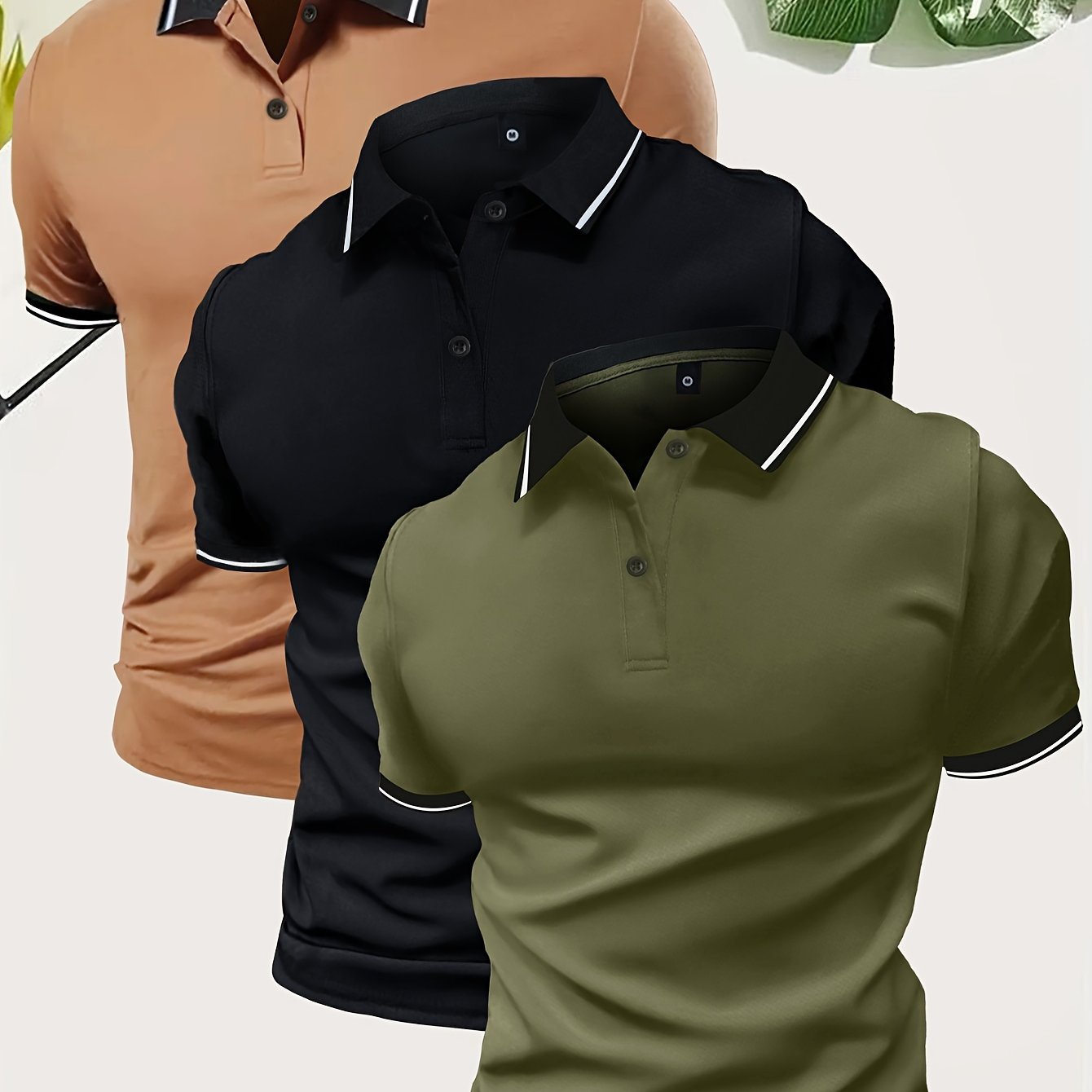 3Pcs Breathable Regular Fit Golf Shirt, Men's Casual V-Neck T-Shirt Short Sleeve For Summer, Men's Clothing