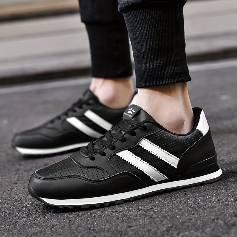 Men's Trendy Sneakers Solid Striped Running Shoes Low Top Lace Up Non Slip Comfy For Jogging Workout Outdoor Casual Activities All Seasons
