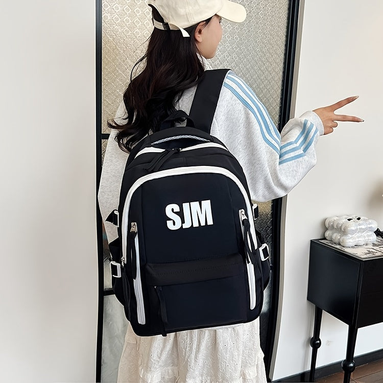 Stylish Unisex Nylon Backpack - Durable Casual Travel & School Bag with Adjustable Straps, White & Blue Design, Lightweight and Spacious for Everyday Use, School Backpack | Contrast Strap Design | Polyester Lined, Travel Back