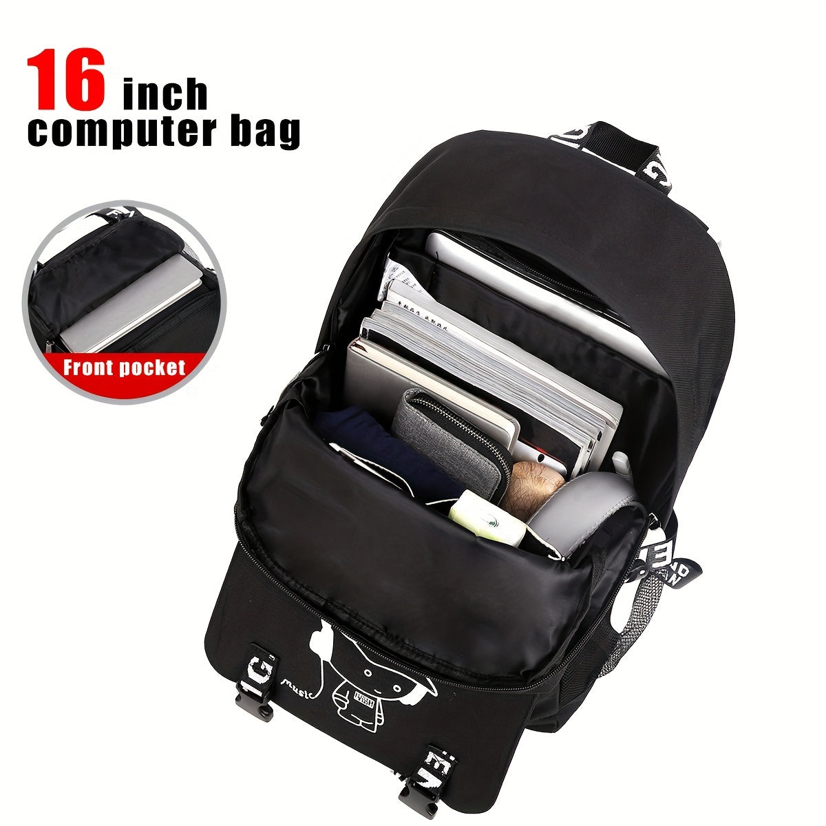 2pcs/set Luminous Men's Backpacks, Casual College Backpacks, Simple Cool Large Capacity Backpacks, Travel Computer Bag