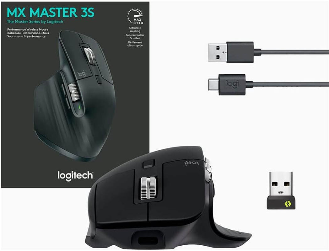 Logitech MX Master 3S - Wireless Performance Mouse with Ultra-Fast Scrolling, Ergo, 8K DPI, Track on Glass, Quiet Clicks, USB-C, Bluetooth, Windows, Linux, Chrome - Graphite