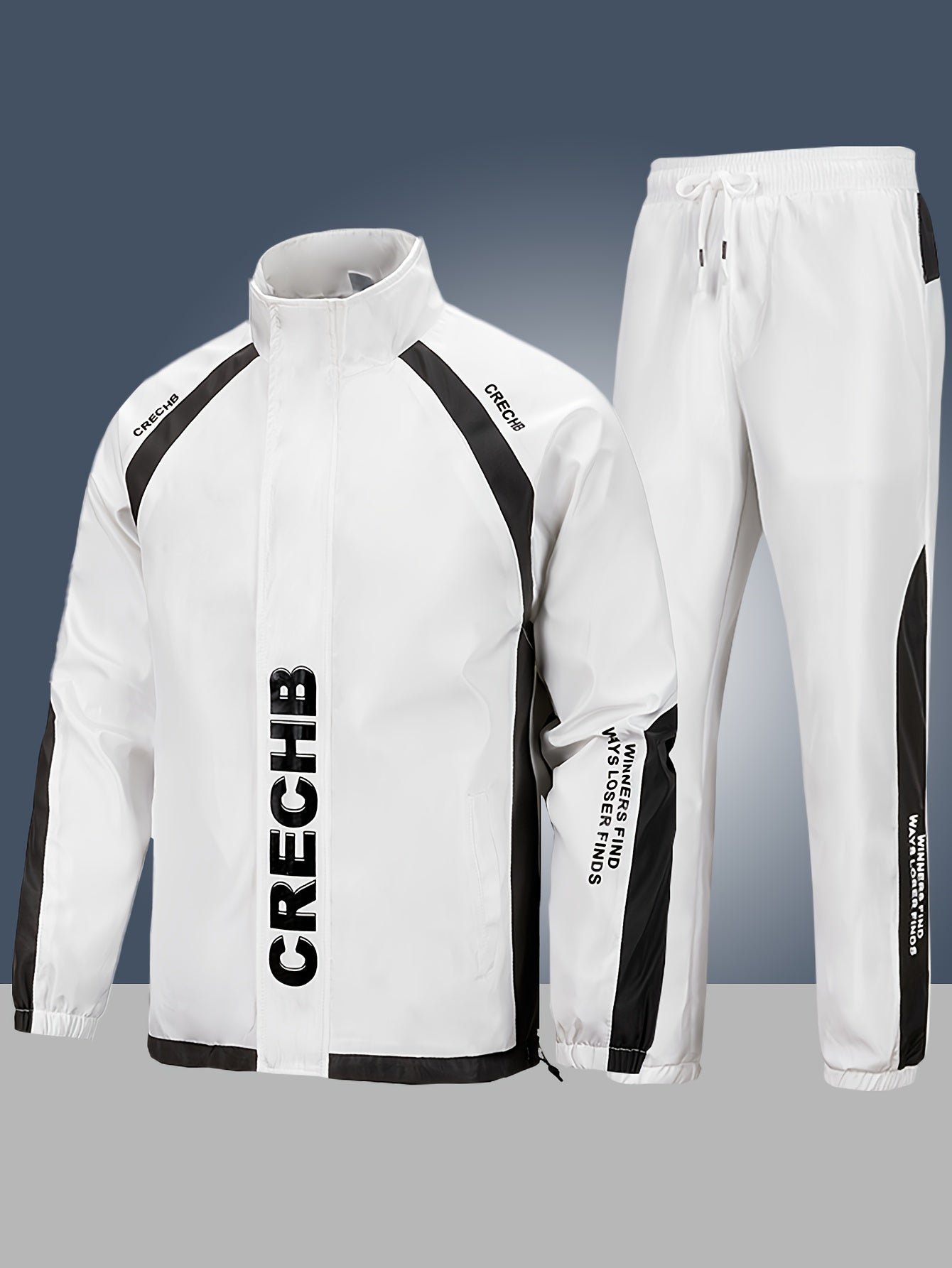 2025 New Casual Sports Set Men'S Spring and Autumn New Trendy Print Jacket, 100% Polyester, Soft Fabric Machine Washable, Casual Sports Loose Running Suit 2pcs Set, For Teenager