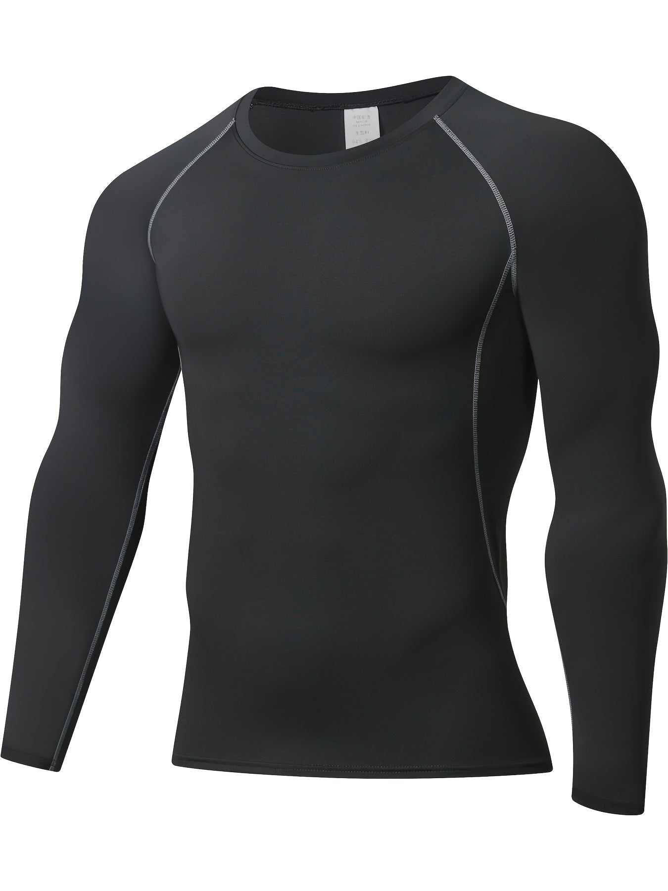 Elite Men's Long Sleeve Athletic Compression Shirt - Quick-Dry, Stretch Fabric, Round Neck, Solid White - Ideal for Gym, Running & Casual Home Wear - Machine Washable, Gym Clothes
