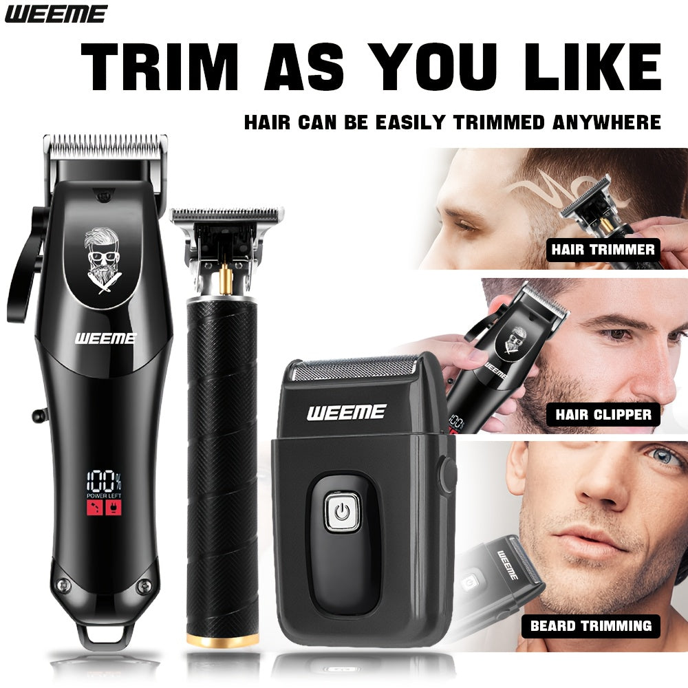 WEEME Men'S Electric Haircut Kit 1pc Men'S Hair Clipper + 1pc T-Blade Trimmer Sharp Precision Haircutting, LED Digital Display, Cordless Portable Use, Suitable for Haircutting, Beard Trimming, Sculpting Styling, Home Travel