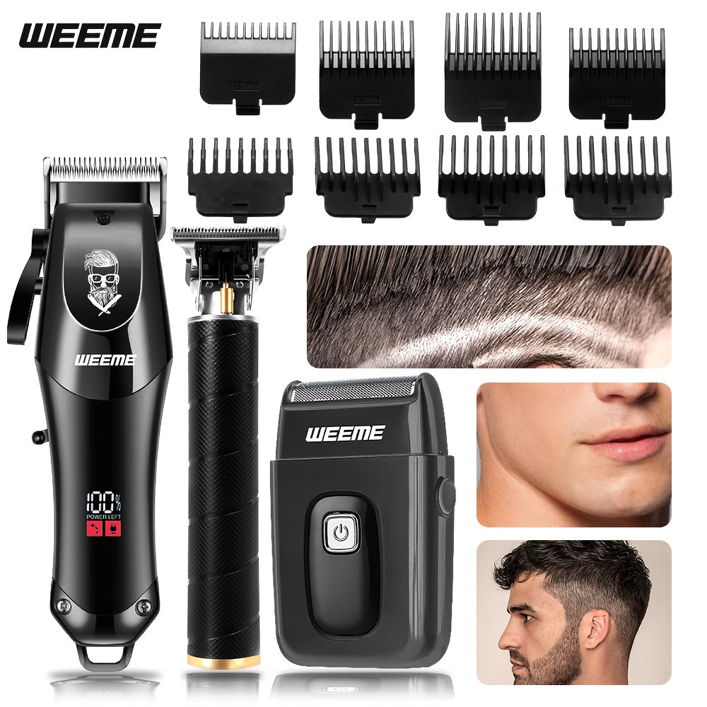 WEEME Men'S Electric Haircut Kit 1pc Men'S Hair Clipper + 1pc T-Blade Trimmer Sharp Precision Haircutting, LED Digital Display, Cordless Portable Use, Suitable for Haircutting, Beard Trimming, Sculpting Styling, Home Travel
