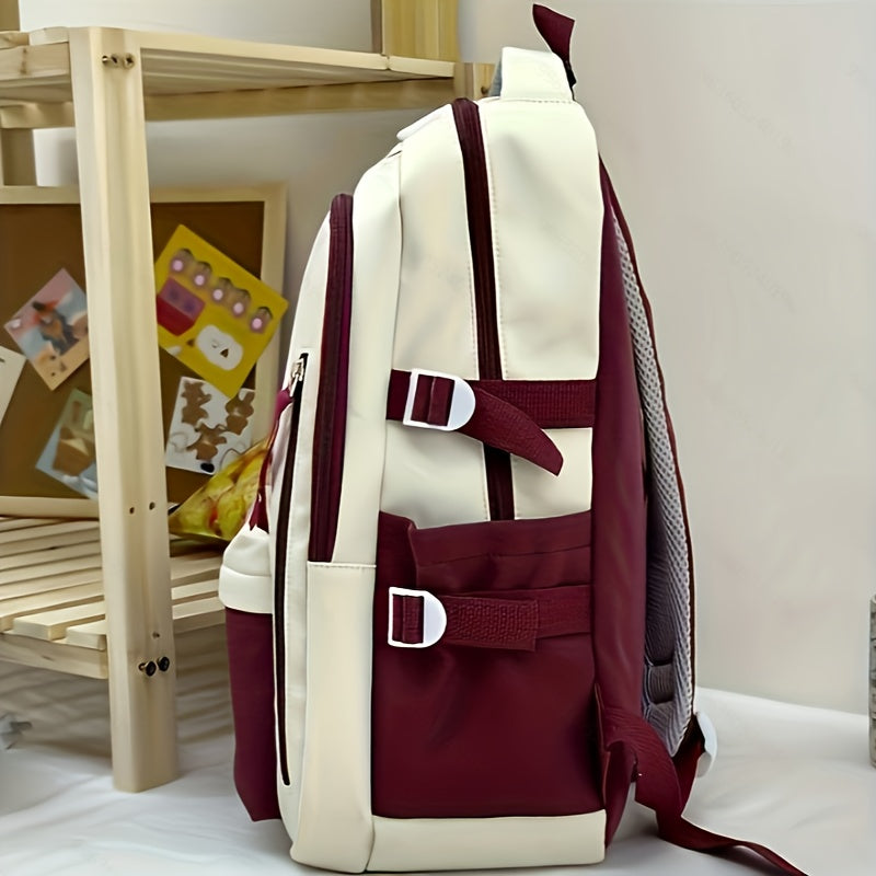 Stylish Unisex Nylon Backpack - Durable Casual Travel & School Bag with Adjustable Straps, White & Blue Design, Lightweight and Spacious for Everyday Use, School Backpack | Contrast Strap Design | Polyester Lined, Travel Back