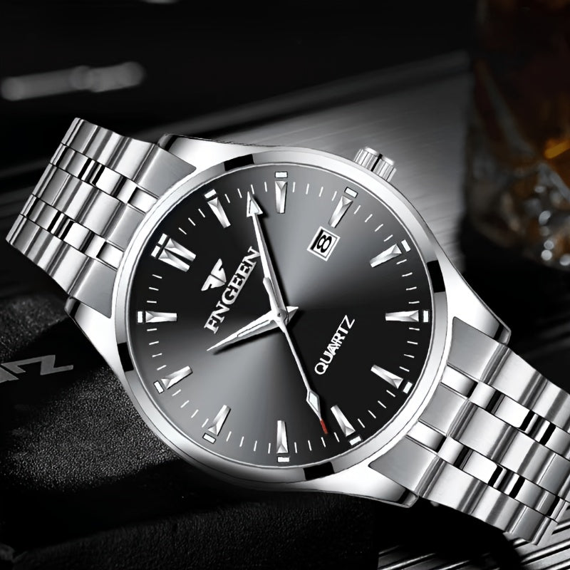 Men's Business Trendy Watch Casual Steel Strap Calendar Quartz Ultra-Thin Wristwatch